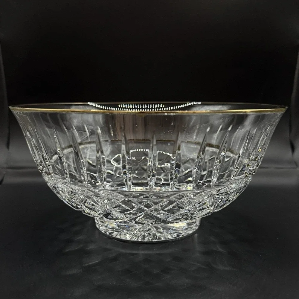 VTG Samobor Illusions 24% Lead Crystal‎ Bowl - Gold Rim - Hand Cut Croatia